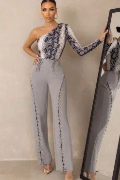 Worthy | Grey Lace-Up Detail Trousers in crepe