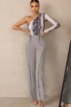 Worthy | Grey Lace-Up Detail Trousers in crepe