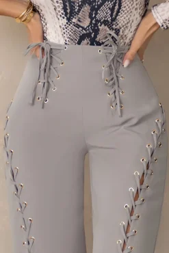 Worthy | Grey Lace-Up Detail Trousers in crepe