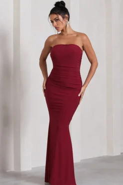 Wren | Berry Ruched Bandeau Maxi Dress
