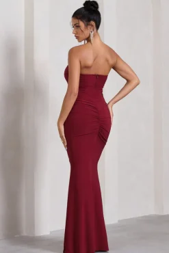Wren | Berry Ruched Bandeau Maxi Dress