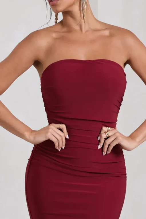 Wren | Berry Ruched Bandeau Maxi Dress