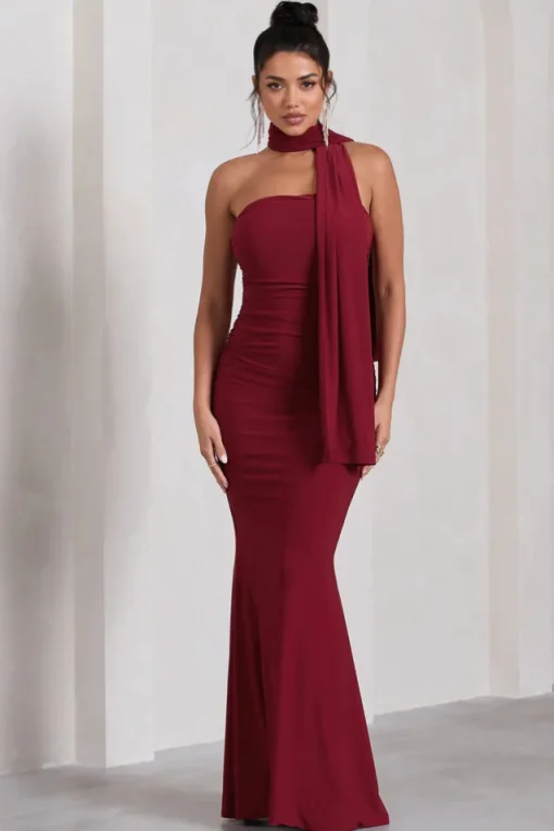 Wren | Berry Ruched Bandeau Maxi Dress