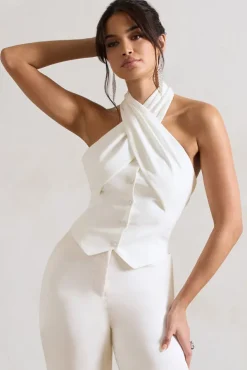 Your Day | Cream Halter-Neck Tailored Top