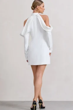 Your Night | White Plunge Draped Blazer Dress