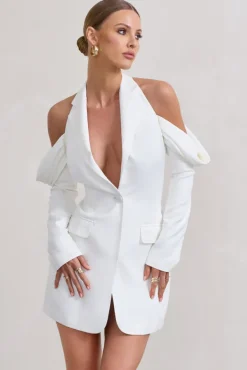 Your Night | White Plunge Draped Blazer Dress