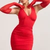 Your Touch | Red Sheer Long Ruched Gloves