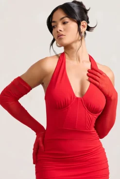 Your Touch | Red Sheer Long Ruched Gloves