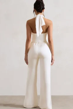 Your Way | Cream Satin Wide-Leg Trousers