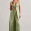 Your Way | Pale Green Satin Wide-Leg Trousers