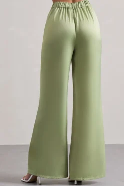 Your Way | Pale Green Satin Wide-Leg Trousers
