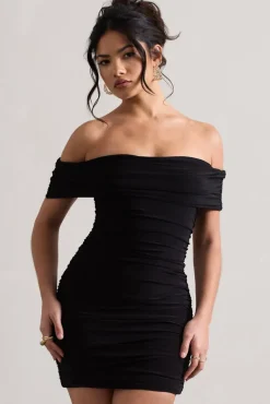 Zeta | Black Bodycon Bardot Mini Dress