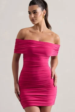 Zeta | Dark Pink Bodycon Bardot Mini Dress