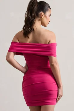 Zeta | Dark Pink Bodycon Bardot Mini Dress