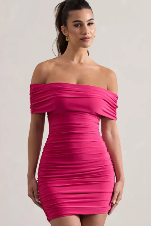 Zeta | Dark Pink Bodycon Bardot Mini Dress