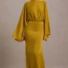 Zuzanna | Mustard Draped Maxi Dress With Cape Sleeves