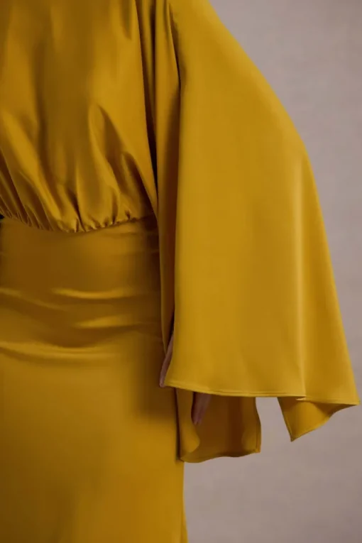 Zuzanna | Mustard Draped Maxi Dress With Cape Sleeves