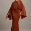 Zuzanna | Rust Draped Maxi Dress With Cape Sleeves